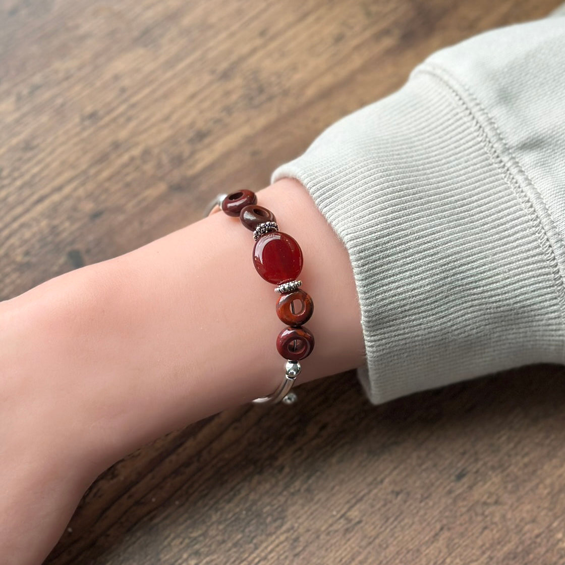 Red Carnelian and Riverstone Solitaire Bracelet