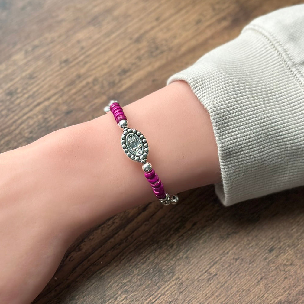 Magenta Heishi Solitaire Bracelet