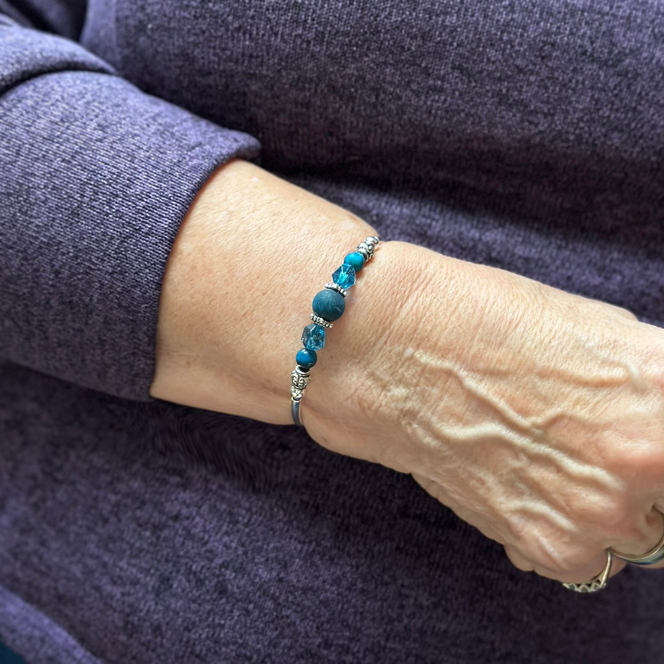 Matte Blue Tigereye Solitaire Bracelet