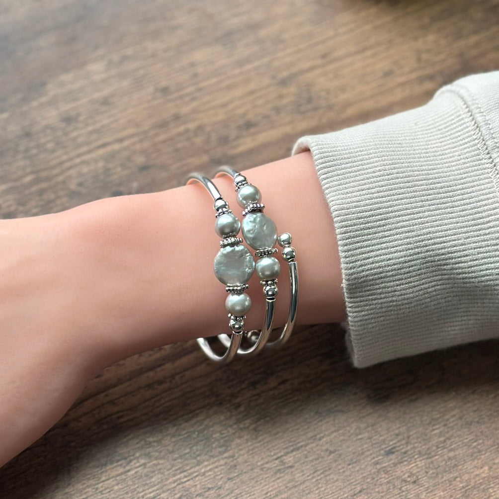 Silver Oyster - Silver Flat Coin Pearl Bracelet