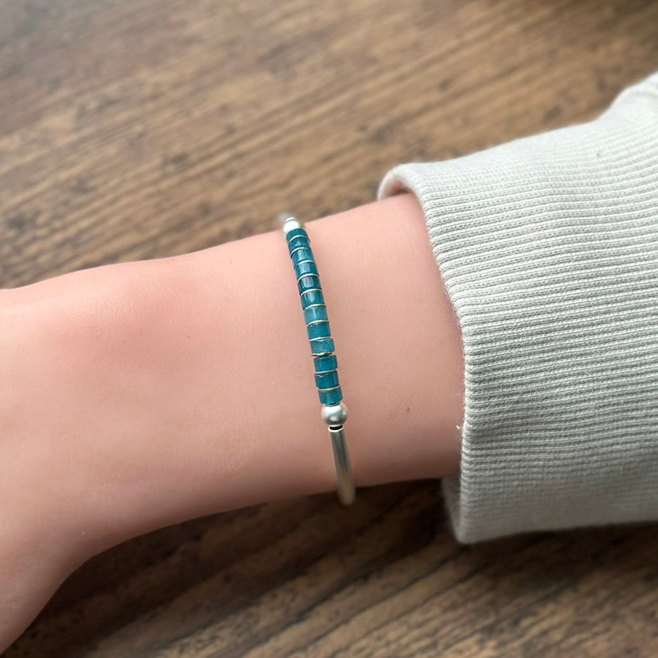 Satin Silver Apatite Bracelet- "Concentration" Bracelet