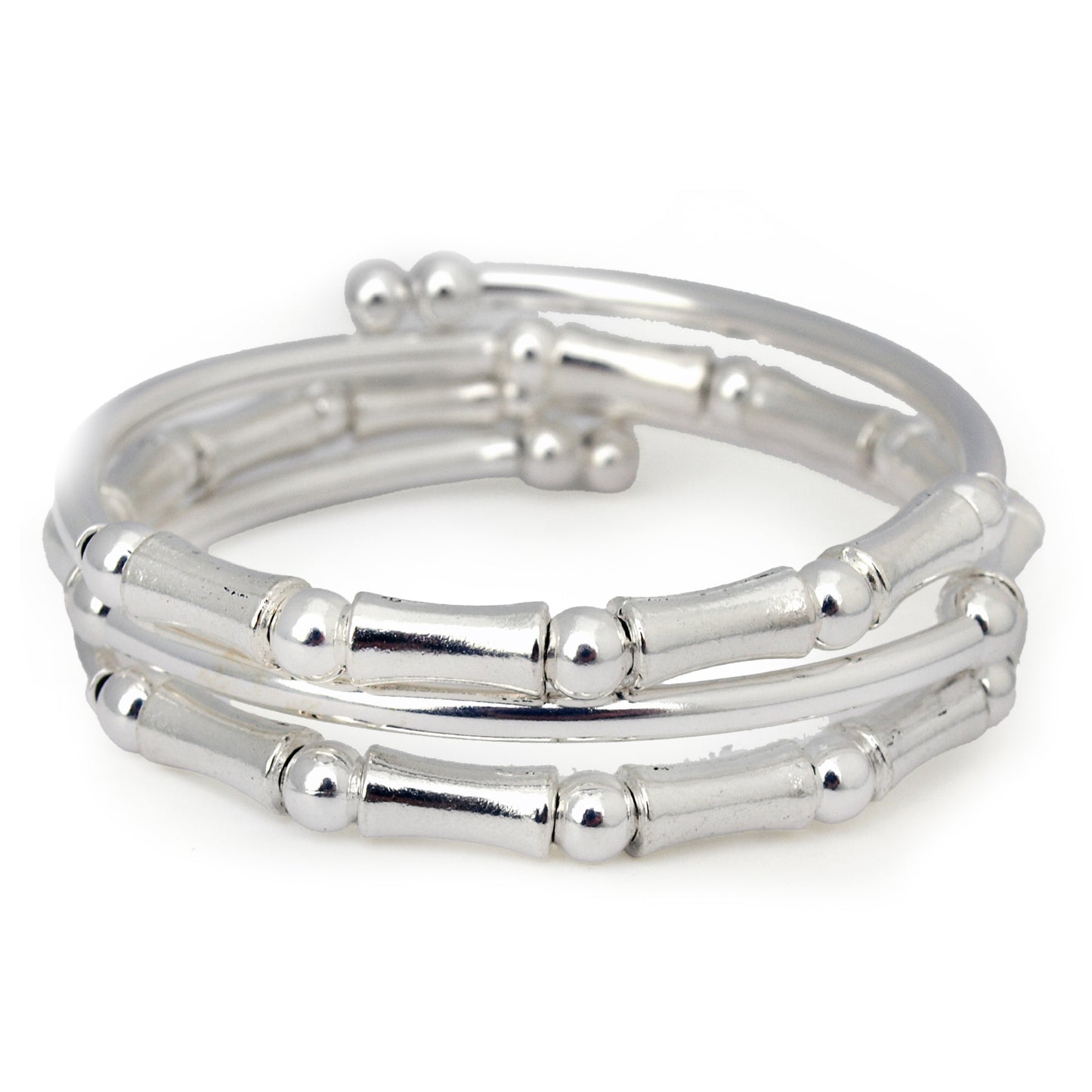 Silver tubes on a silver bracelet on white background