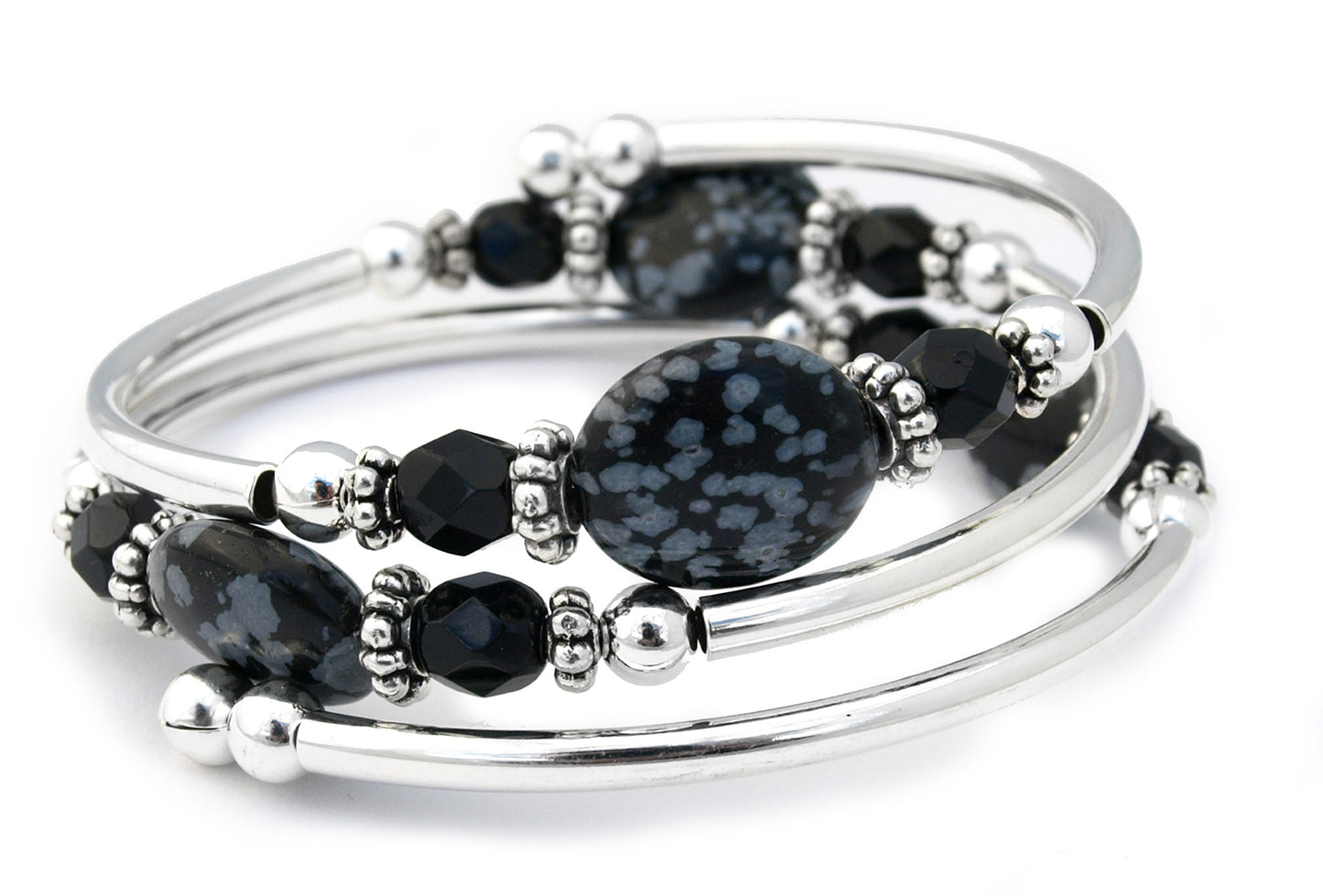 Jet Frost - Snowflake Obsidian Bracelet
