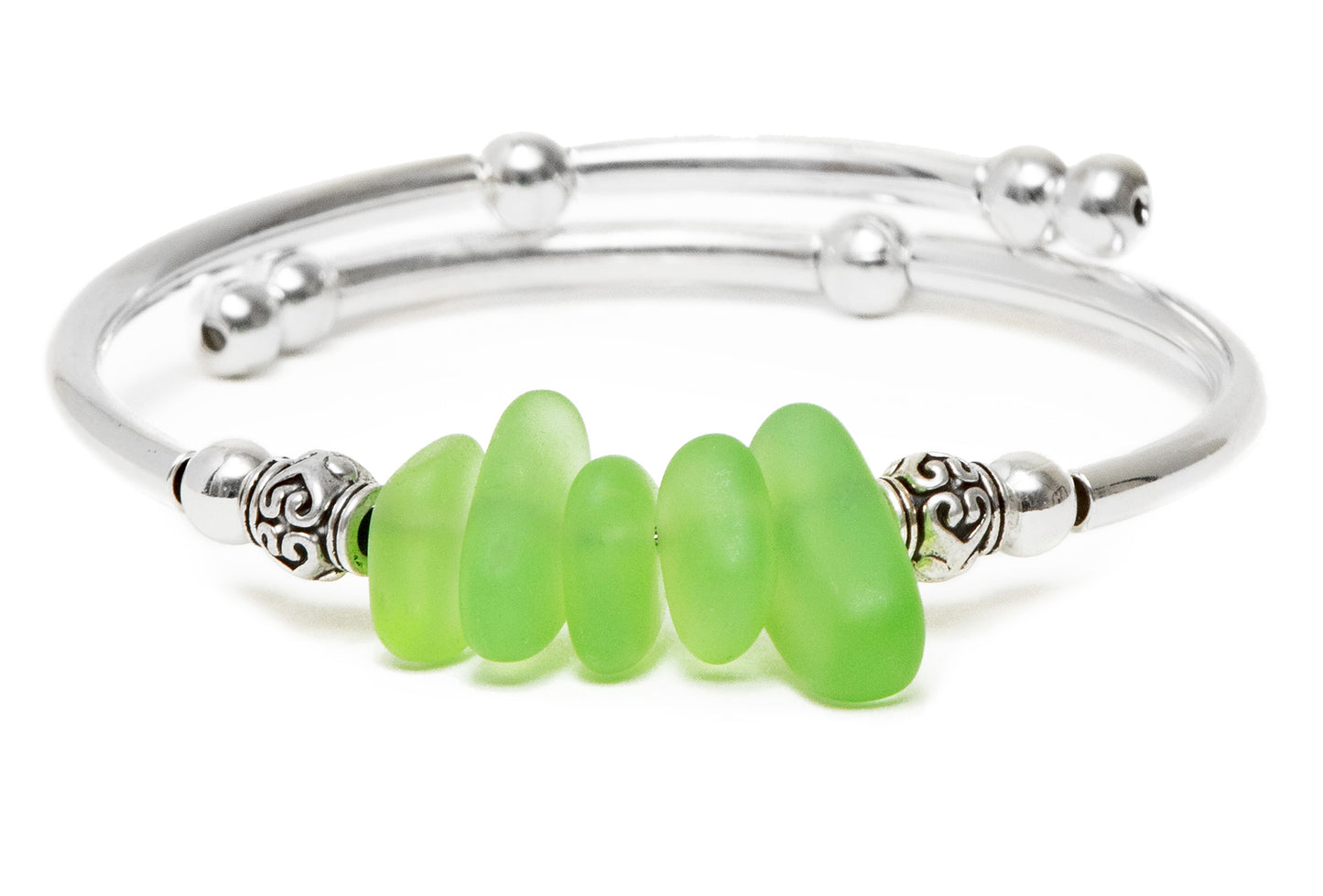 Peridot Nugget Sea Glass Bracelet