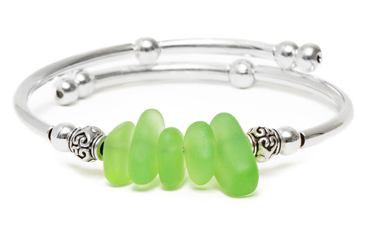Peridot Nugget Sea Glass Bracelet
