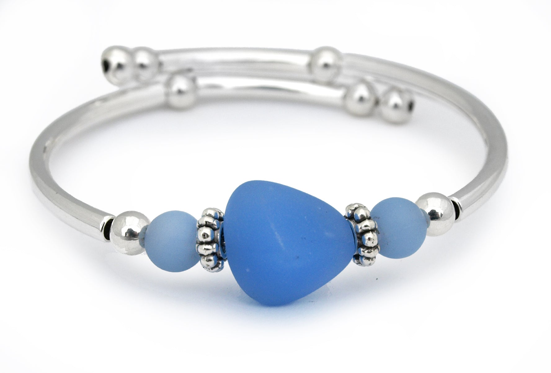 Blue and silver bracelet- blue glass beads with sterling silver