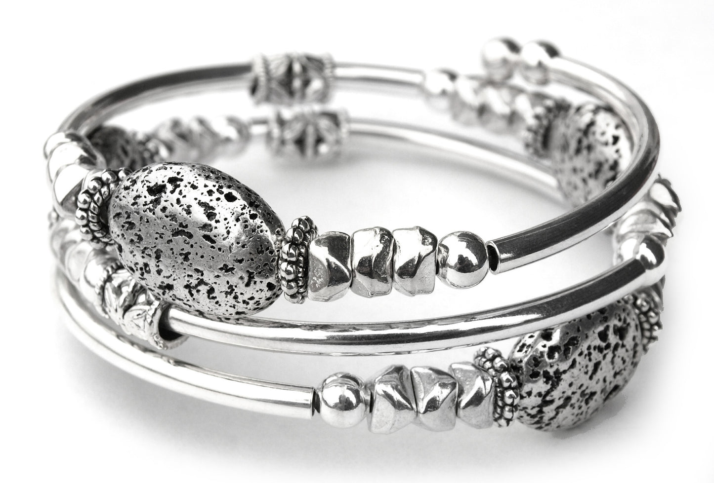 Meteorite - Silver Plated Lava Rock Bracelet