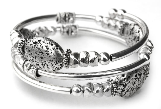 Meteorite - Silver Plated Lava Rock Bracelet