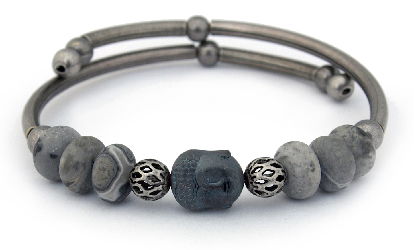 Sky Buddha Silver Lace Agate Bracelet