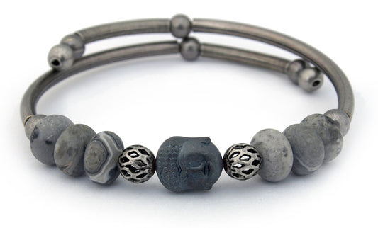 Sky Buddha Silver Lace Agate Bracelet