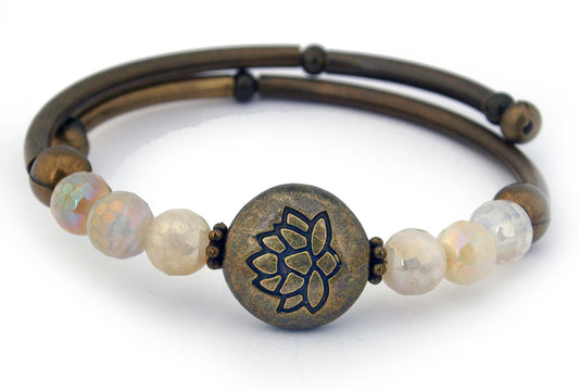 Warm Lotus - Brass Lotus & Moonstone Bracelet