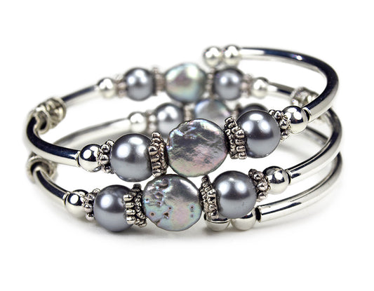 Silver Oyster - Silver Flat Coin Pearl Bracelet