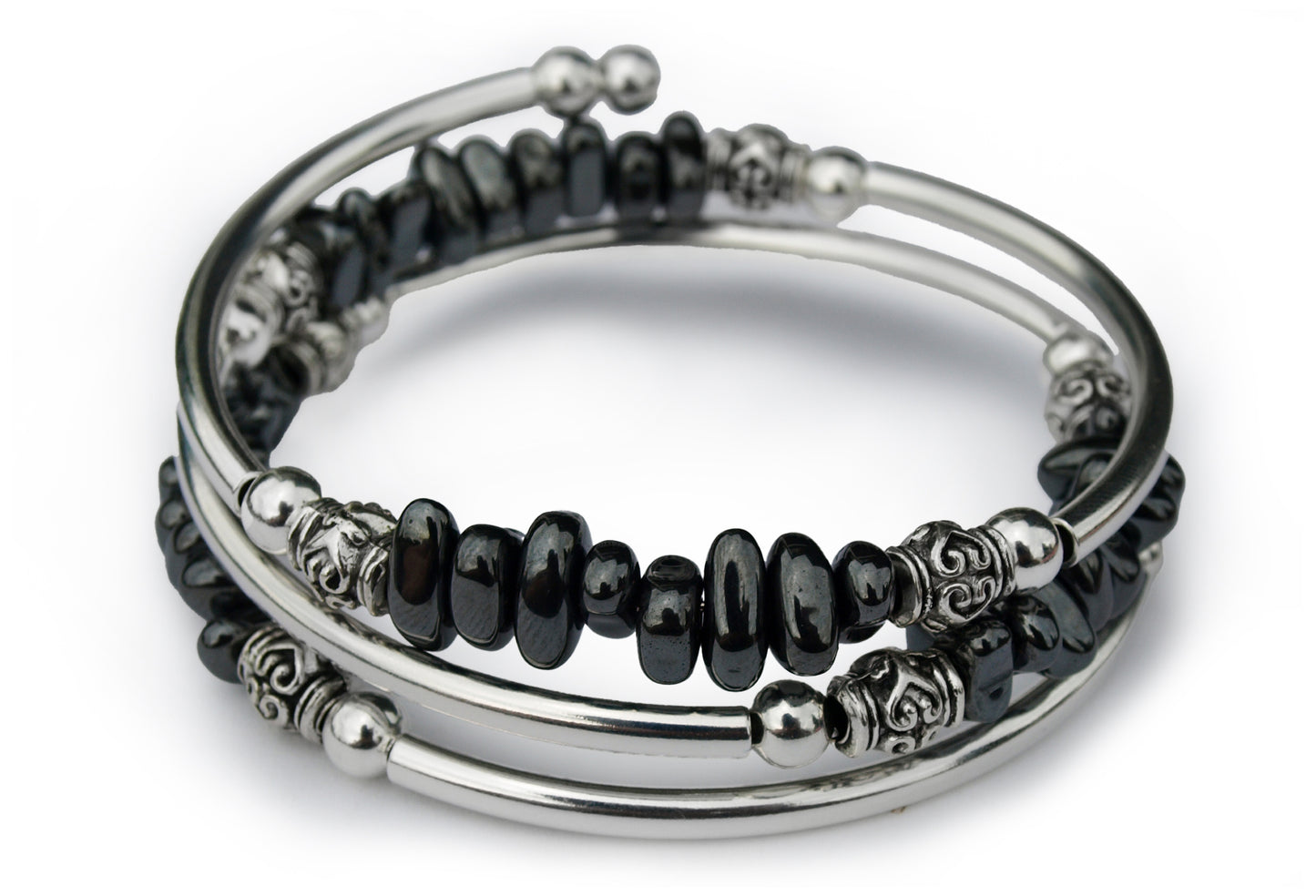 Black pebble bracelet on a white background