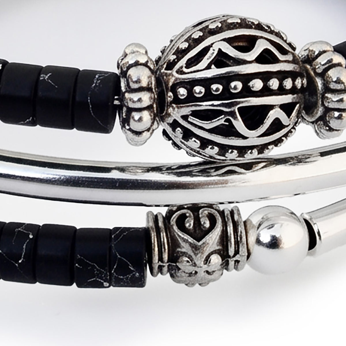 Ironlace - Black Imperial Jasper heishi bracelet