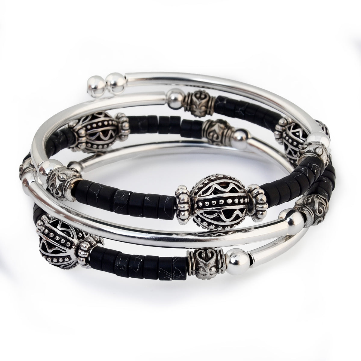 Ironlace - Black Imperial Jasper heishi bracelet
