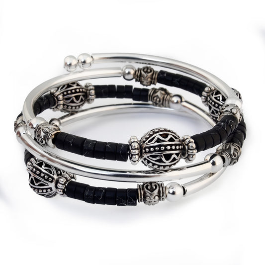 Ironlace - Black Imperial Jasper heishi bracelet
