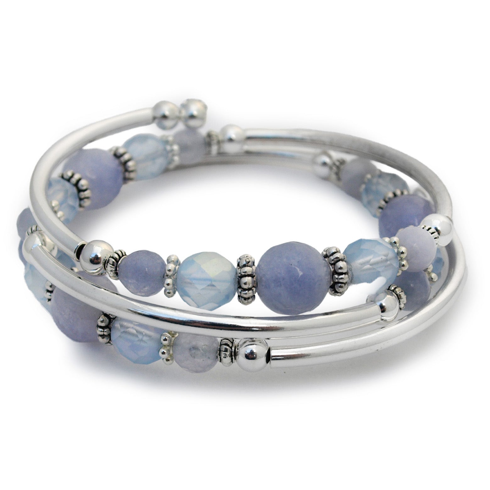 Light blue beaded bracelet on a white background