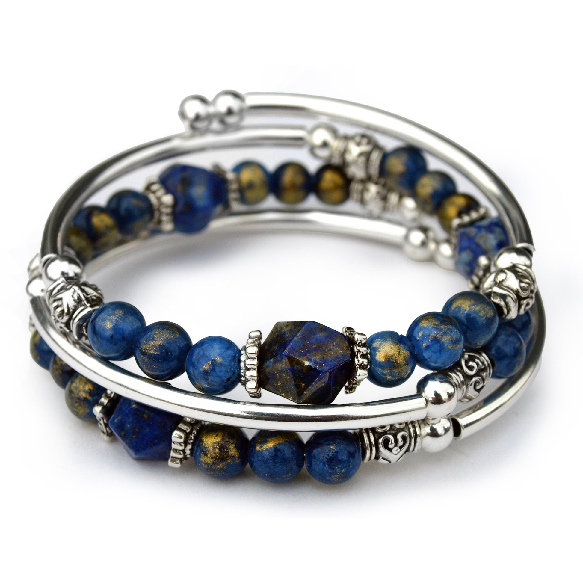 Blue and gold silver bracelet on white background