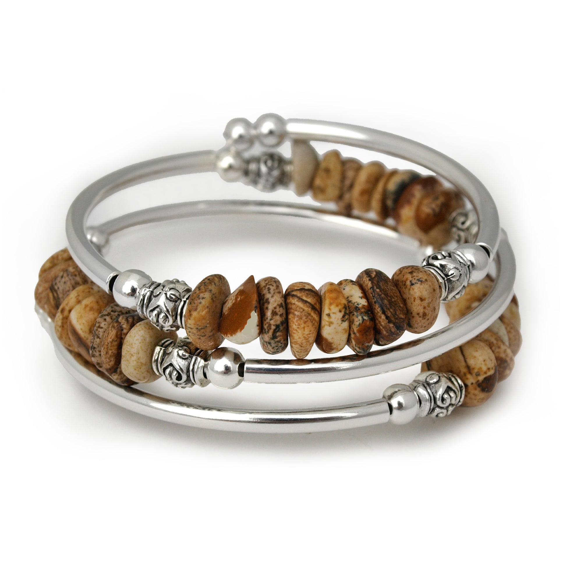 Brown pebble bracelet on white background