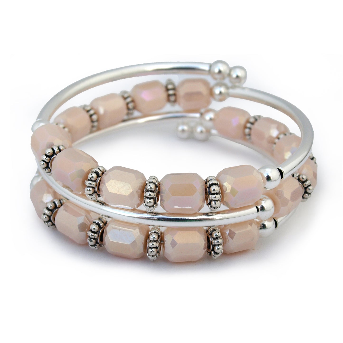 Pink and silver bracelet on a white background