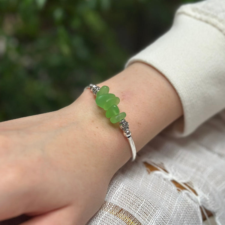 Peridot Nugget Sea Glass Bracelet