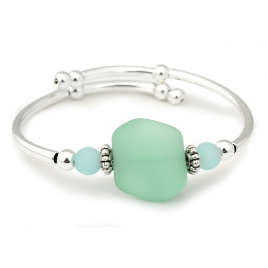Silver bracelet with frosted seafoam sea glass bead