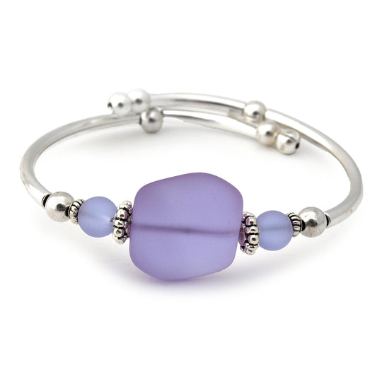 Silver bracelet with purple sea glass bead