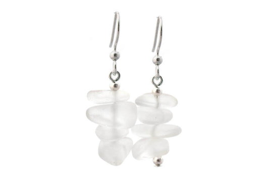 Clear Sea Glass Drop Earrings