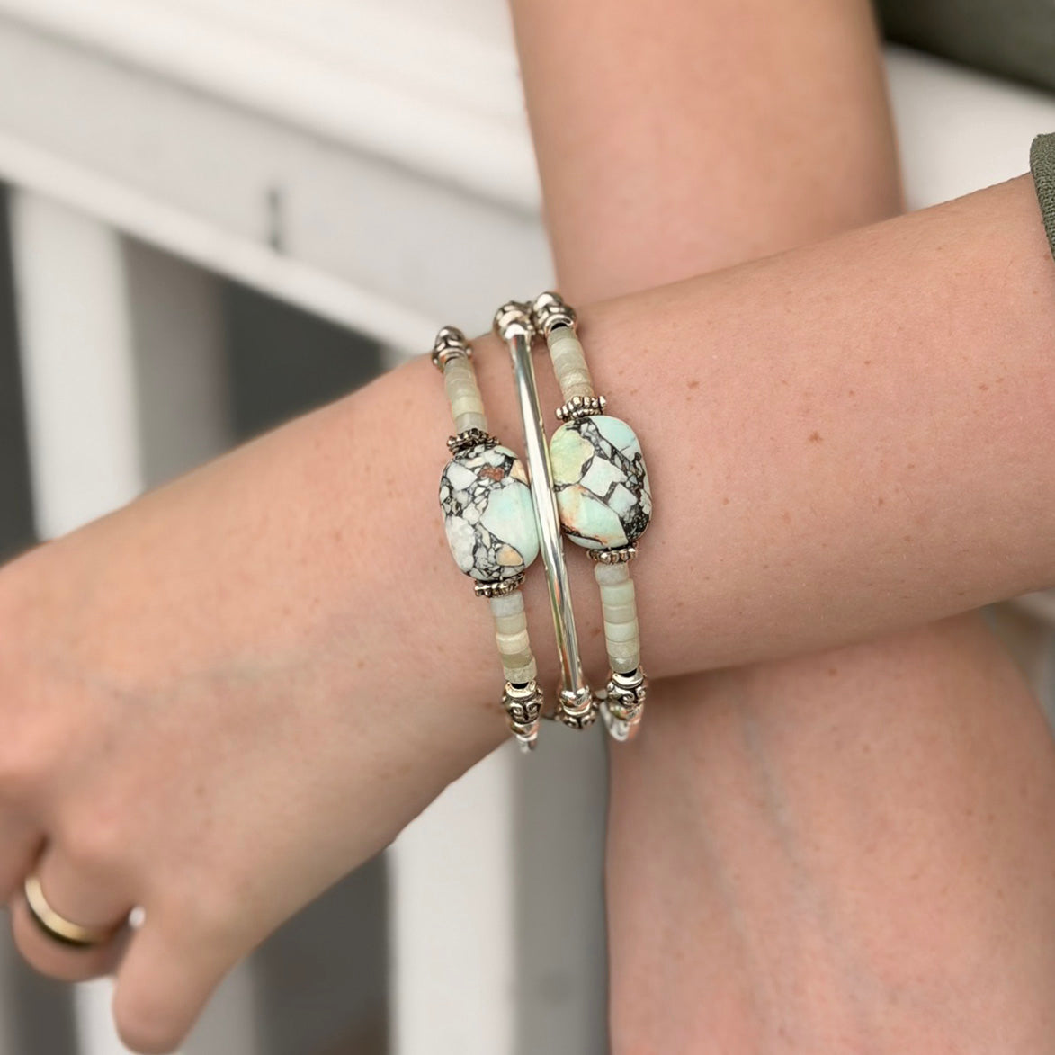 Terrazzo - Light Green Composite Turquoise Mosaic Bracelet