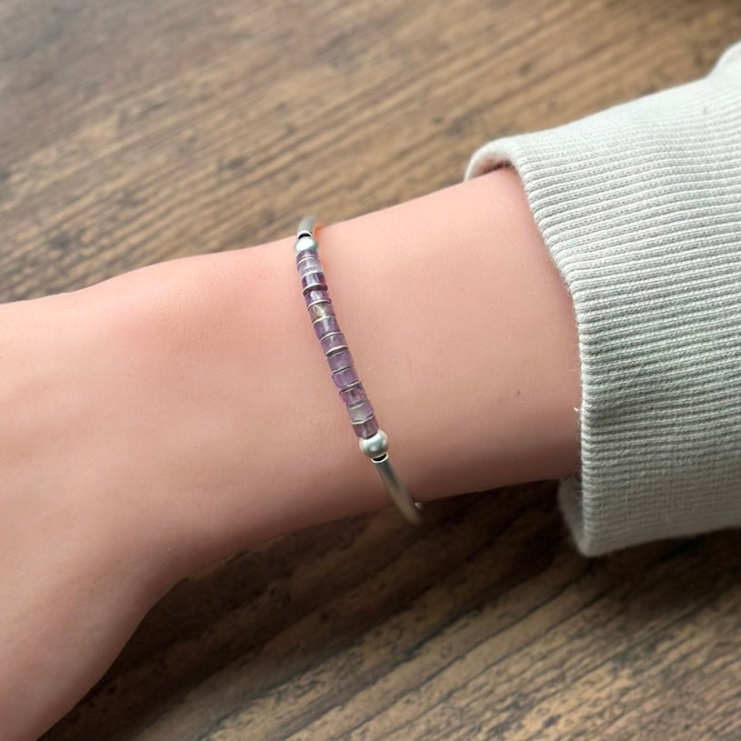 Satin Silver Amethyst - "Peace" Bracelet