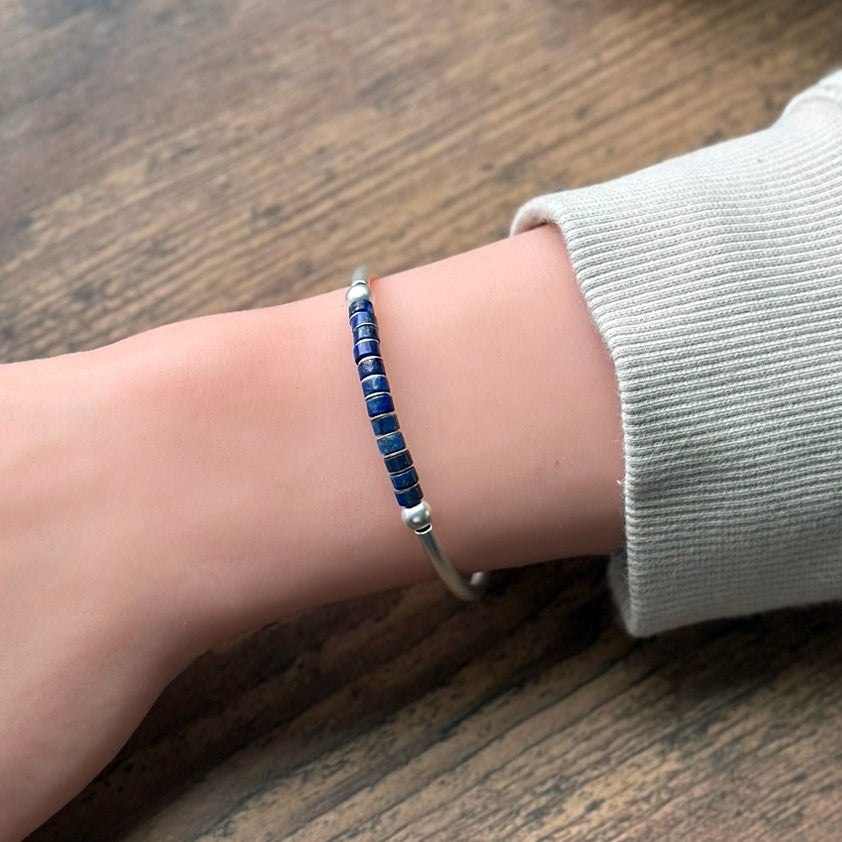 Satin Silver Lapis - "Courage" Bracelet