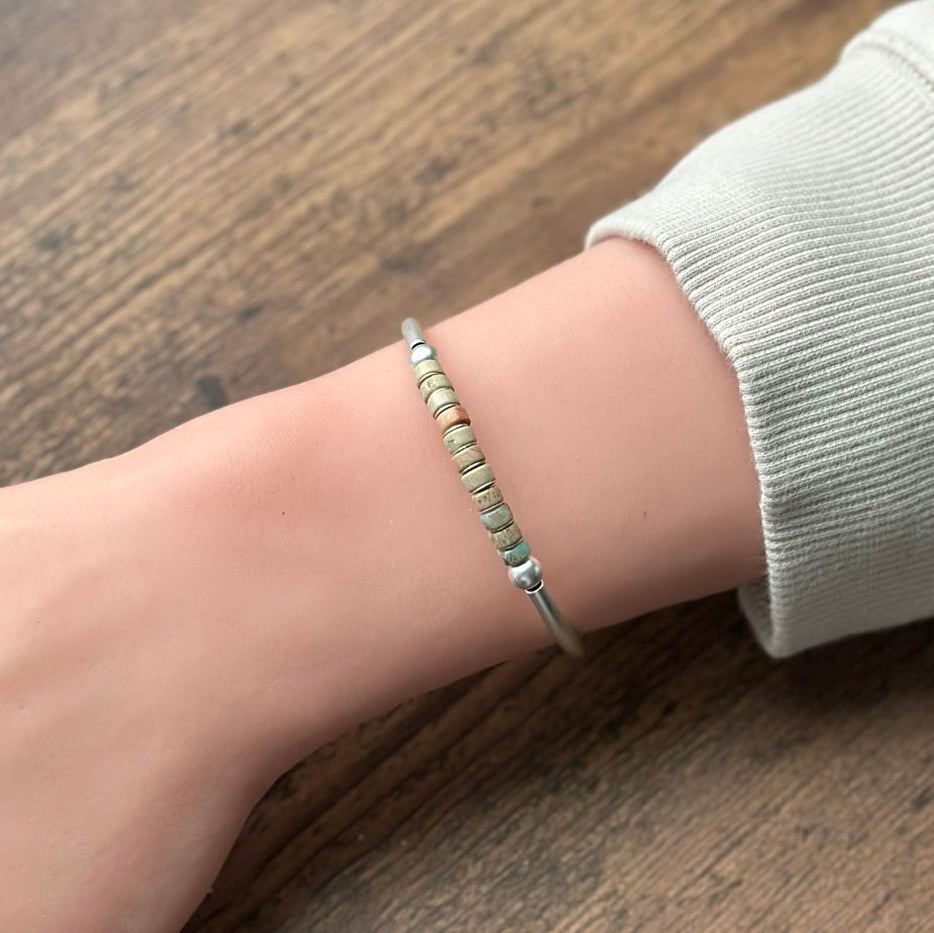 Satin Silver Aqua Terra Jasper - "Calming" Bracelet