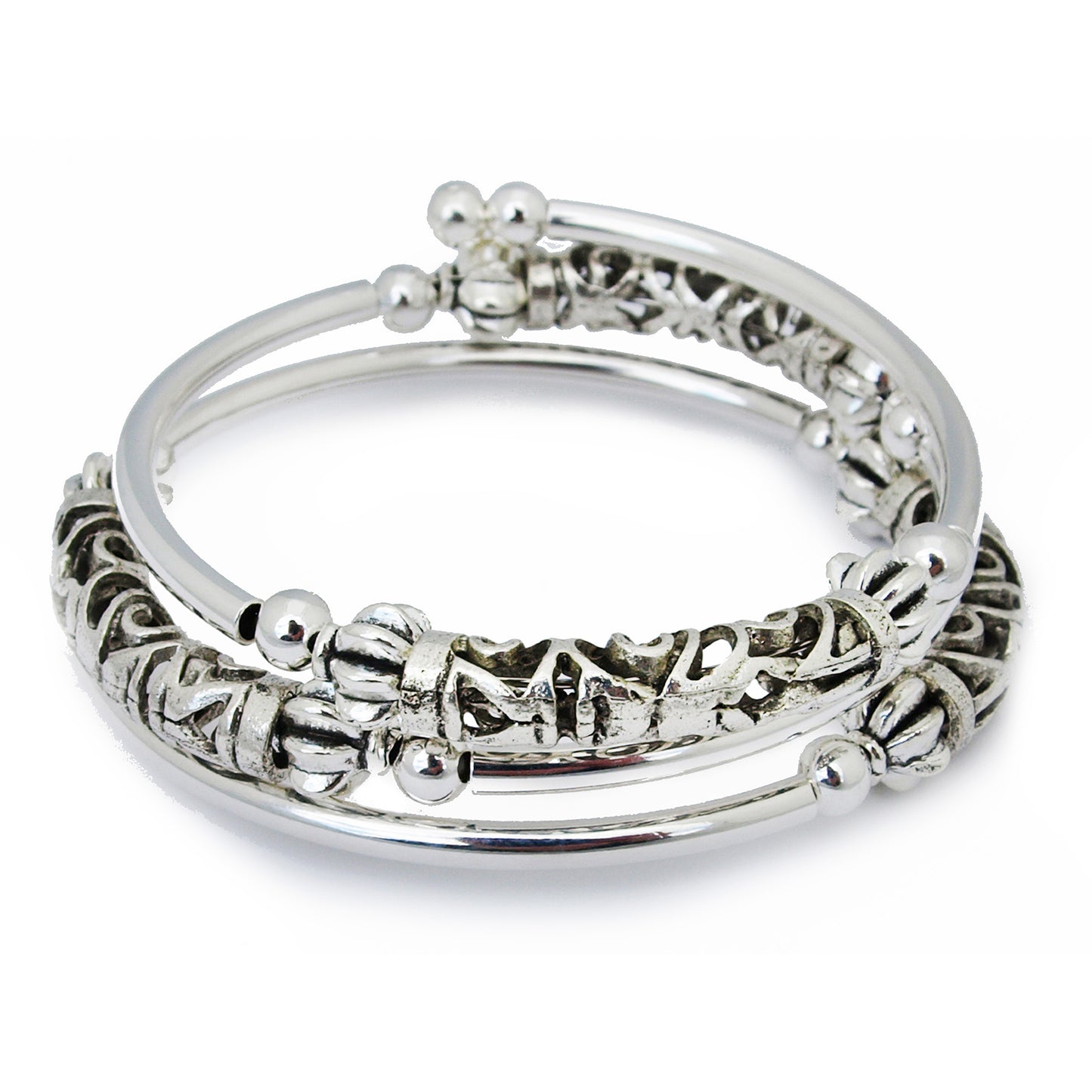 Patricia - Curved Carved Silver Tube Bracelet