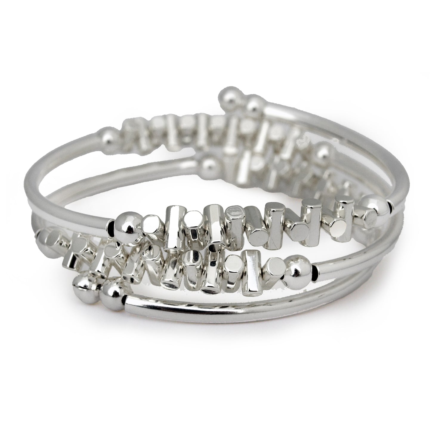 Silver fishbone bracelet on wrist with coastal style