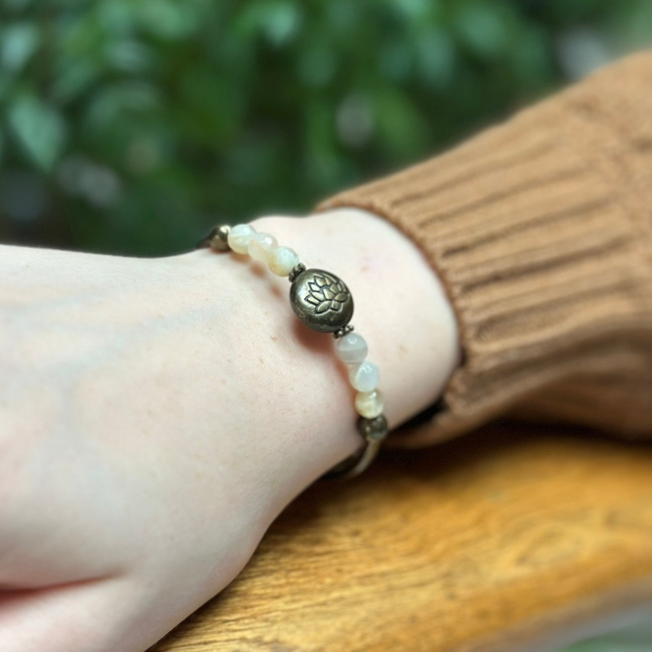 Warm Lotus - Brass Lotus & Moonstone Bracelet