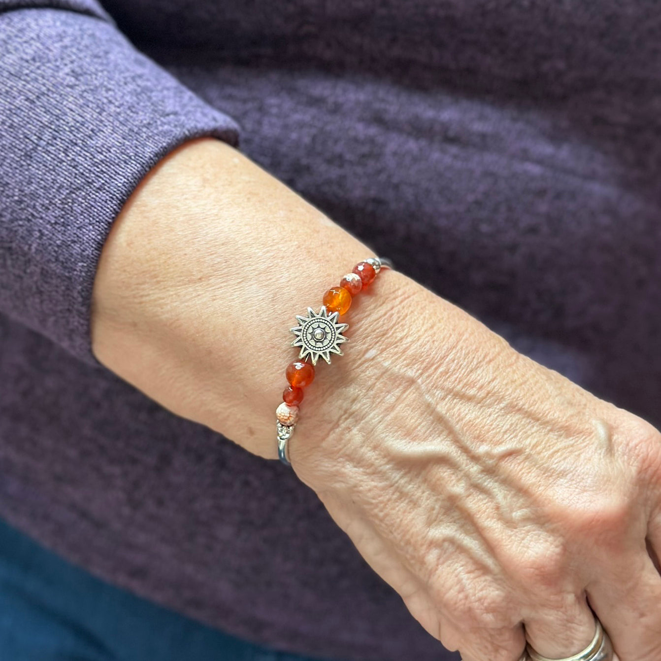 Cool Sun - Silver Sun & Red Agate Bracelet