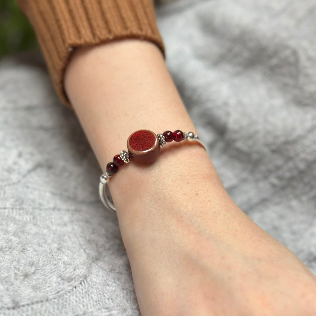 Deep Red Ceramic Solitaire Bracelet