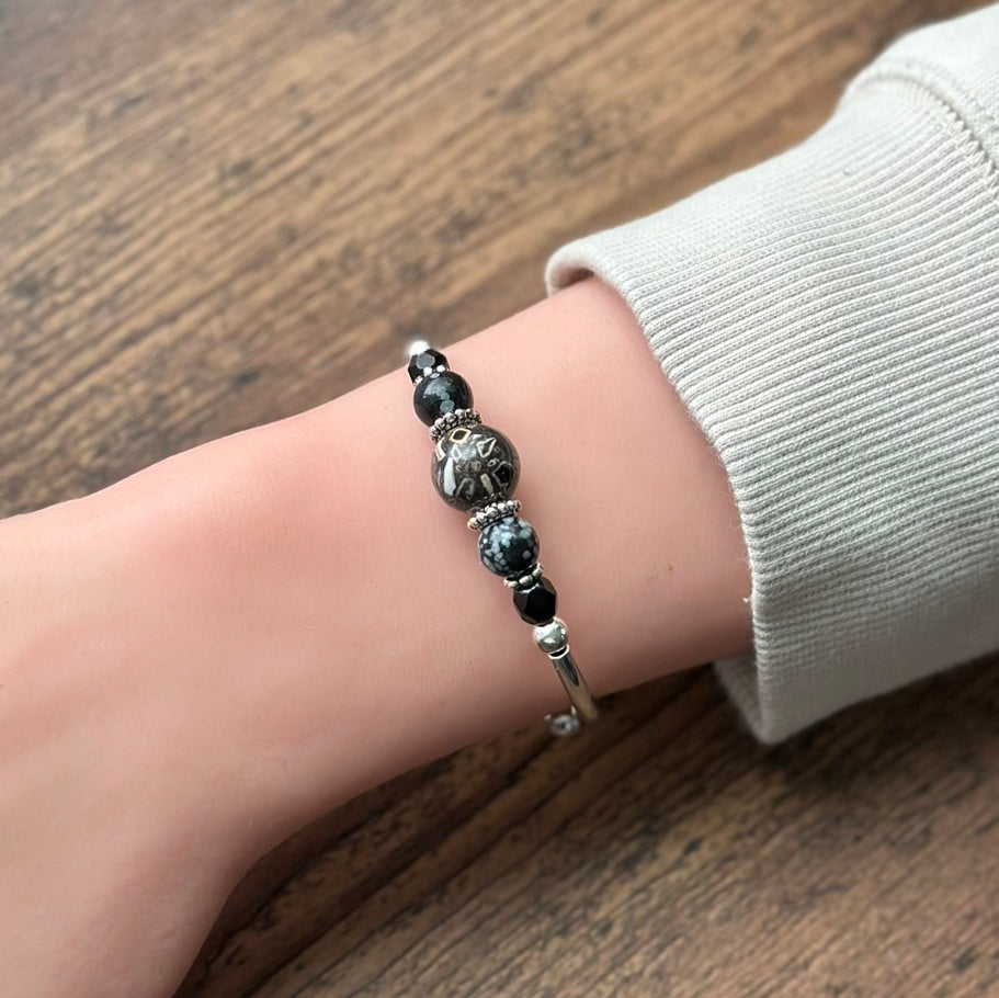Black Mosiac Stone Solitaire Bracelet