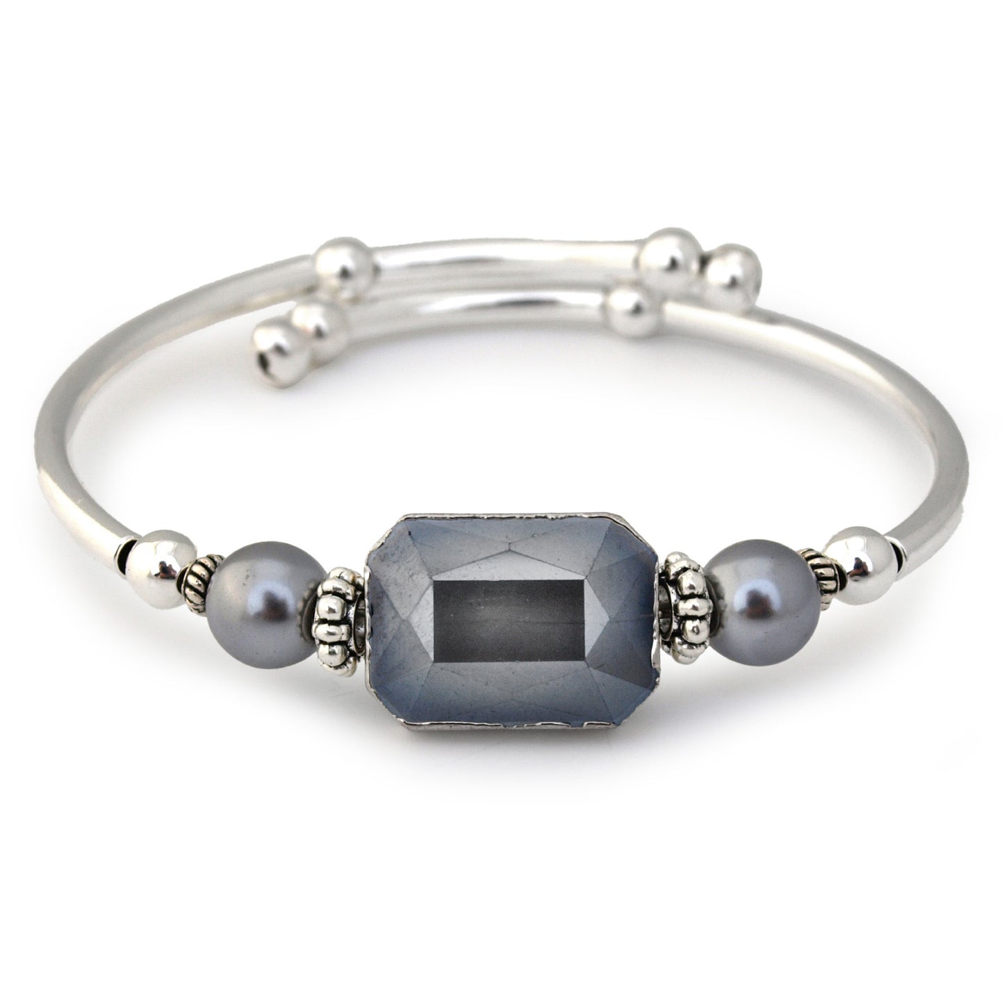 Gray Faceted Glass Solitaire Bracelet