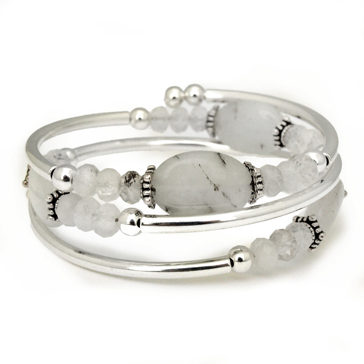 Frostline - White Jade and Quartz Bracelet