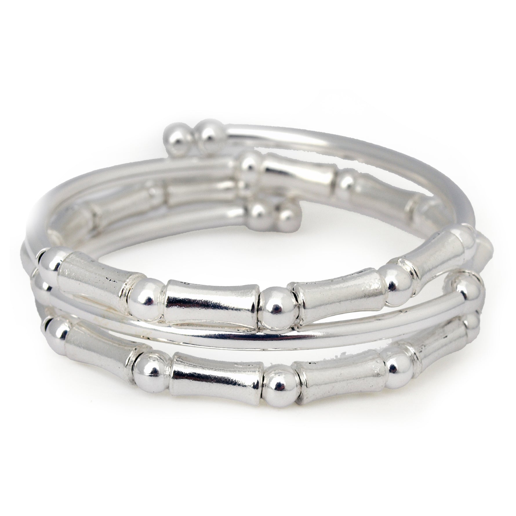 Silver tubes on a silver bracelet on white background
