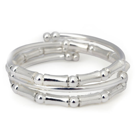 Silver tubes on a silver bracelet on white background