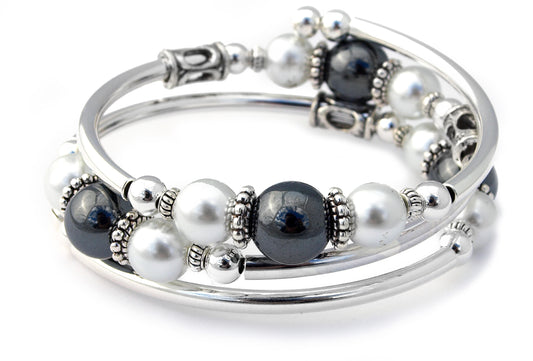 Evening Elegance - Pearl & Hematite Bracelet