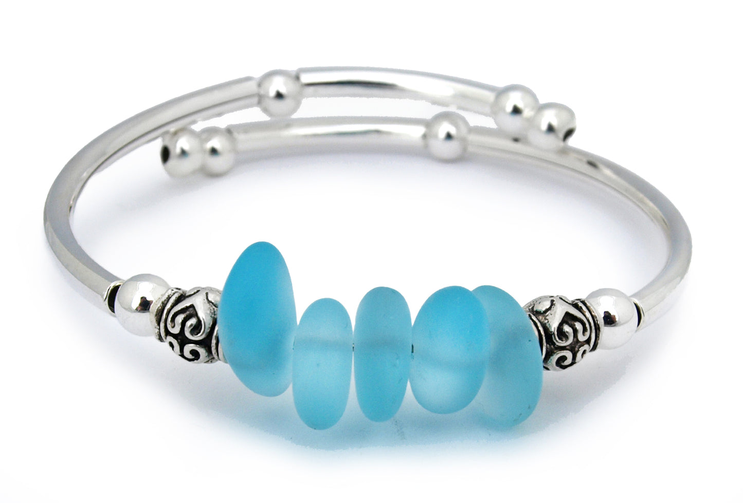 Aqua Nugget Sea Glass Bracelet