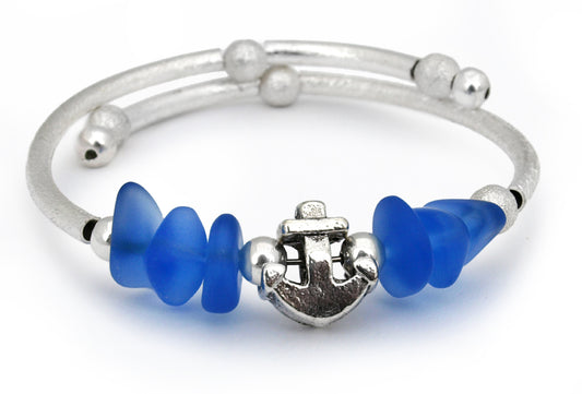 Royal Nugget & Anchor Charm Sea Glass Bracelet