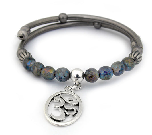"Om" - Antique Silver and Labradorite Bracelet