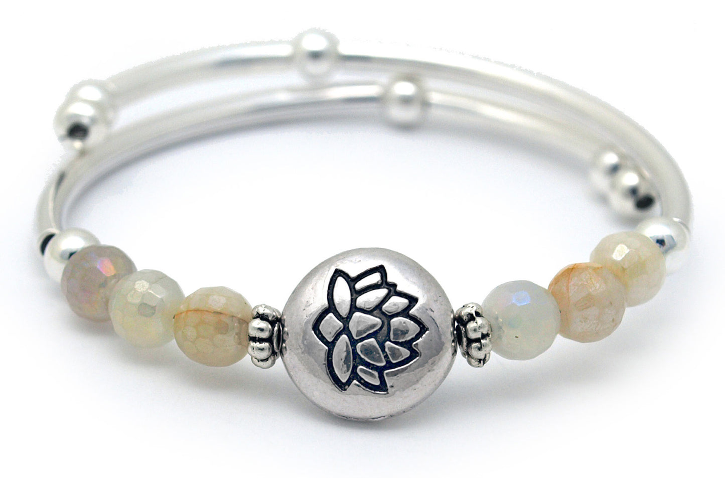 Cool Lotus - Silver Lotus & Moonstone Bracelet