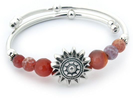 Cool Sun - Silver Sun & Red Agate Bracelet