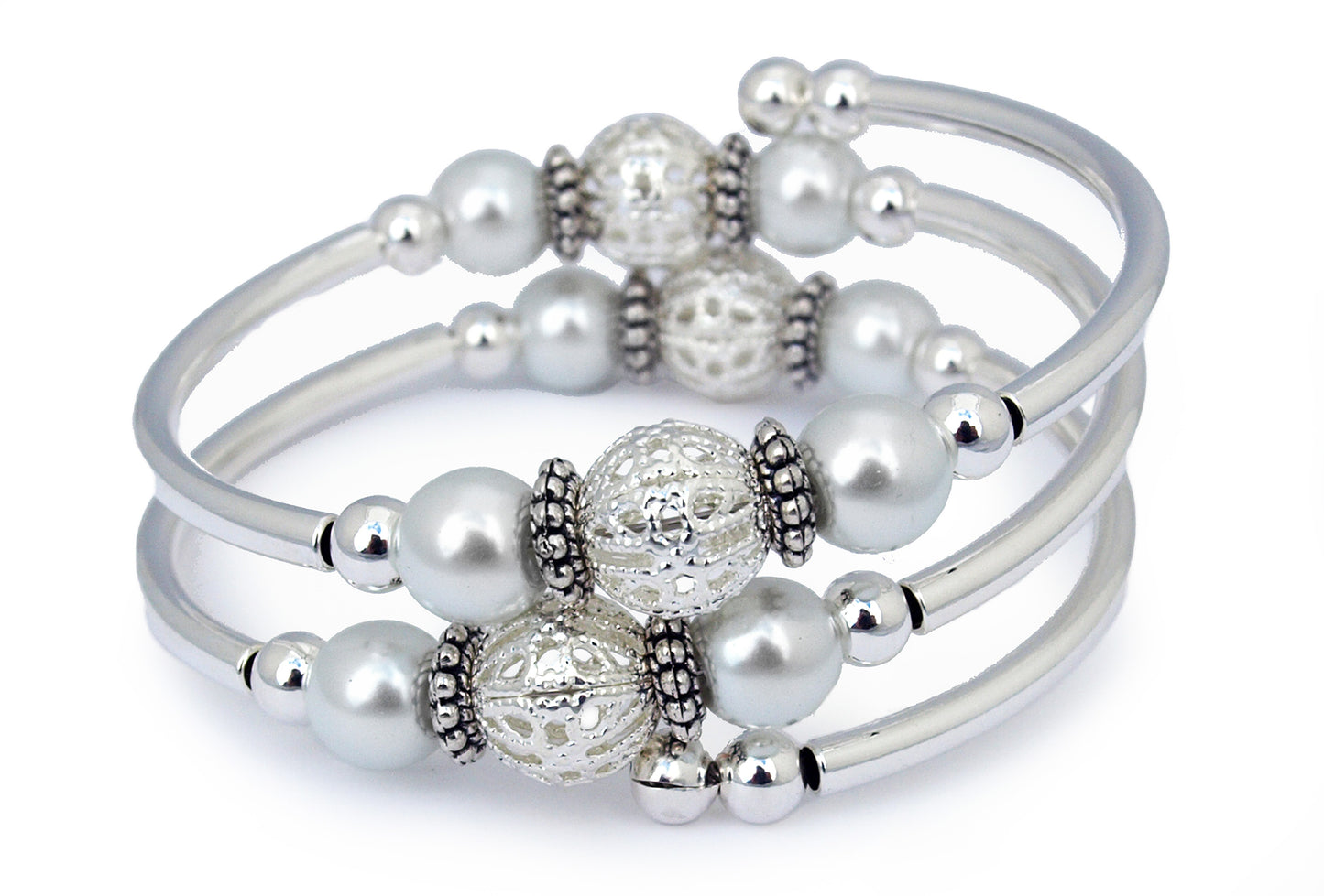 Alabaster Lace - Silver Filigree and Pearl Bracelet